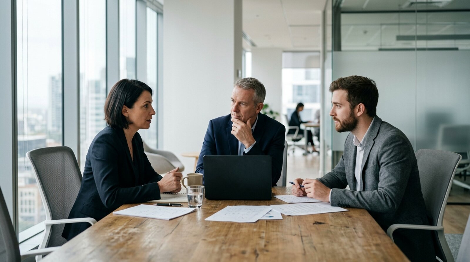 Managers around a meeting table weighing a difficult business decision