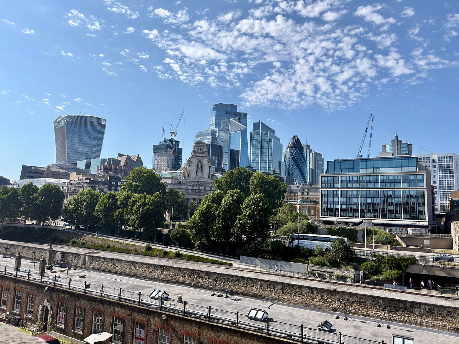 The City of London skyline seen from the battlements of the Tower of London